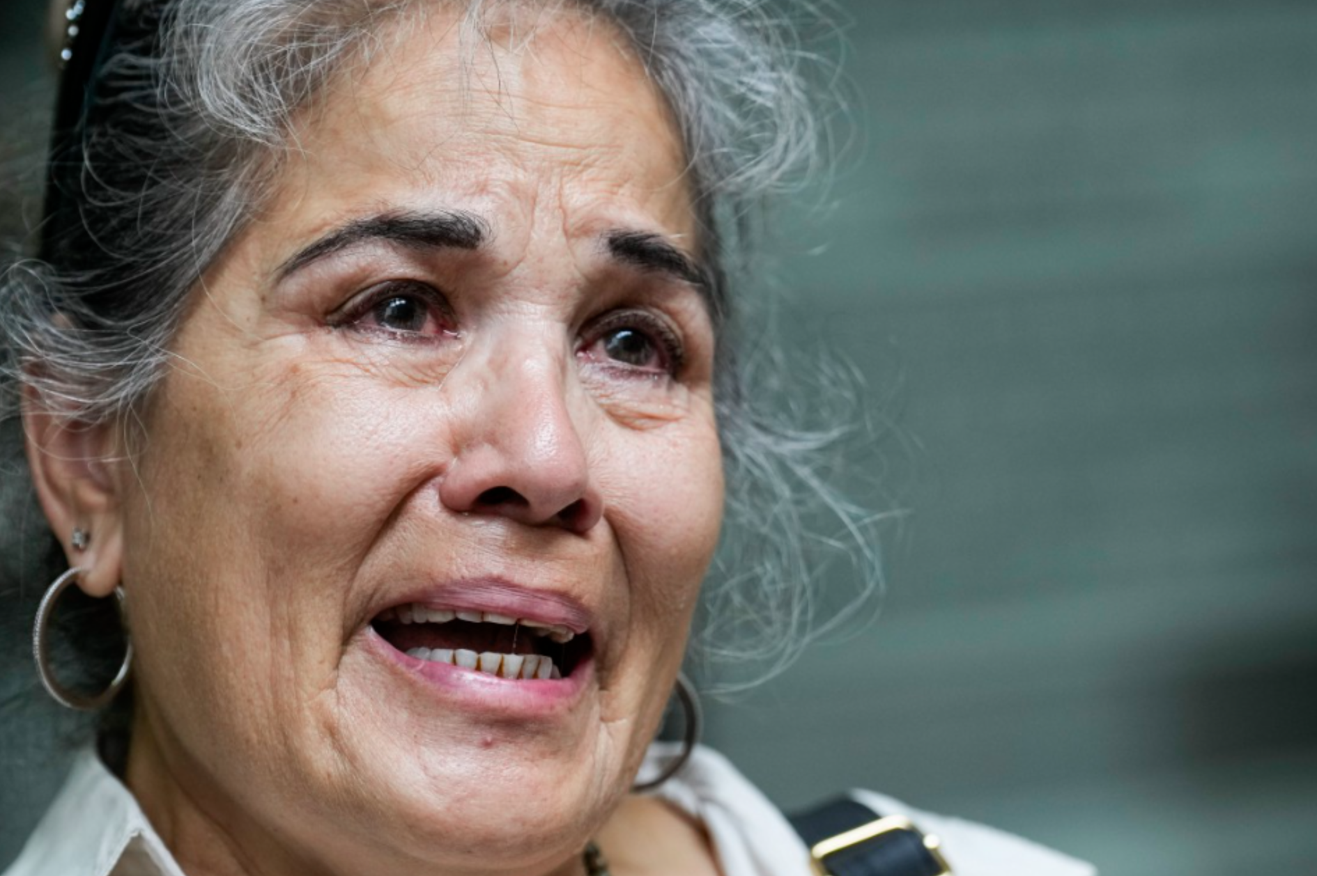 Pauline Sanchez, an aunt of Rudy Farias, speaks to the media outside Houston Police headquarters
