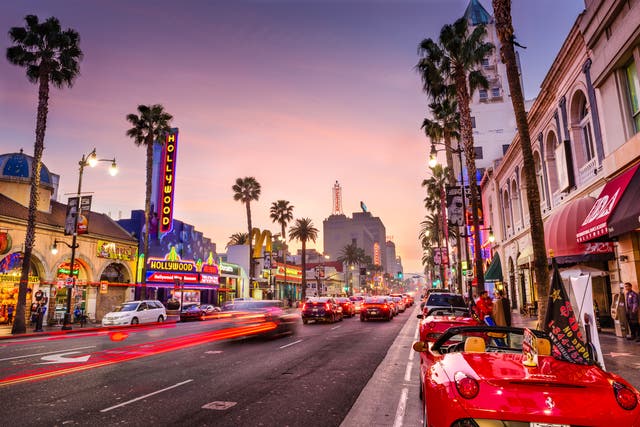 <p>Traffic along the famous Hollywood Boulevard</p>