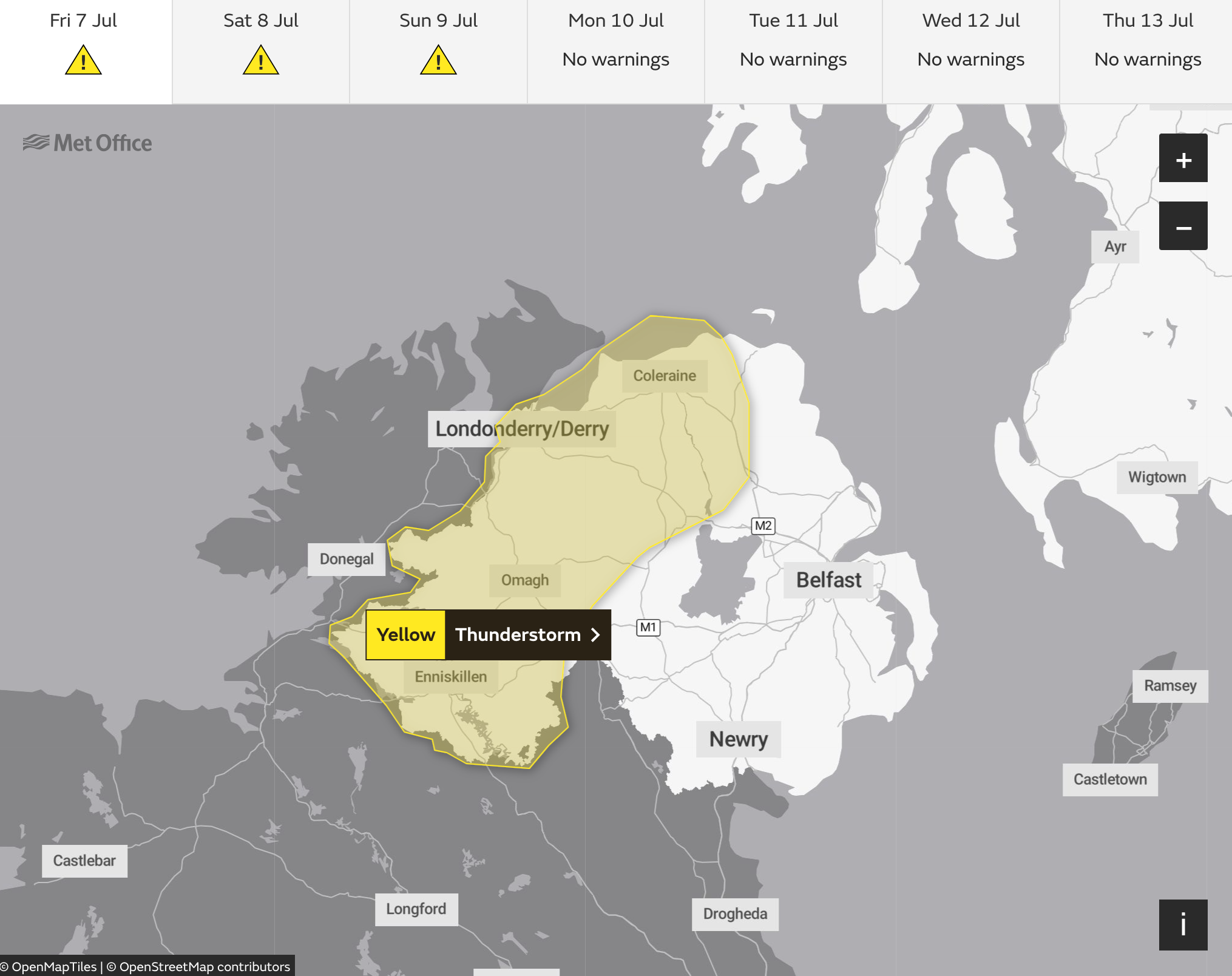 The three-day warning begins on Friday across parts of Northern Ireland