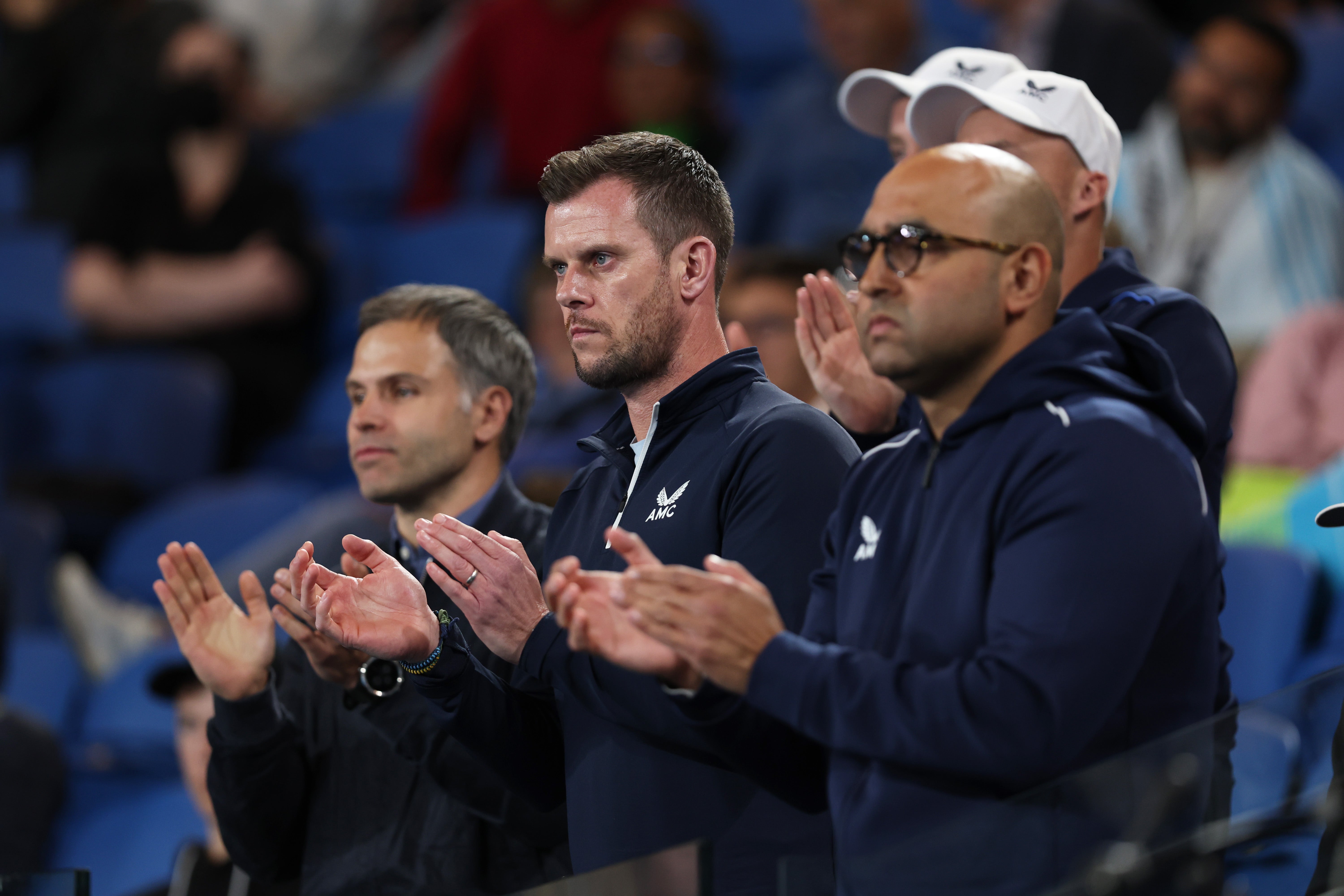 Leon Smith (centre) first coached Murray as a teenager and is now GB’s Davis Cup captain, while Shane Annun (right) is the Scot’s physiotherapist