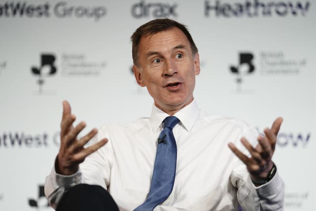 Jeremy Hunt’s comments will not soothe Tory MPs clamouring for tax cuts (Jordan Pettit/PA)