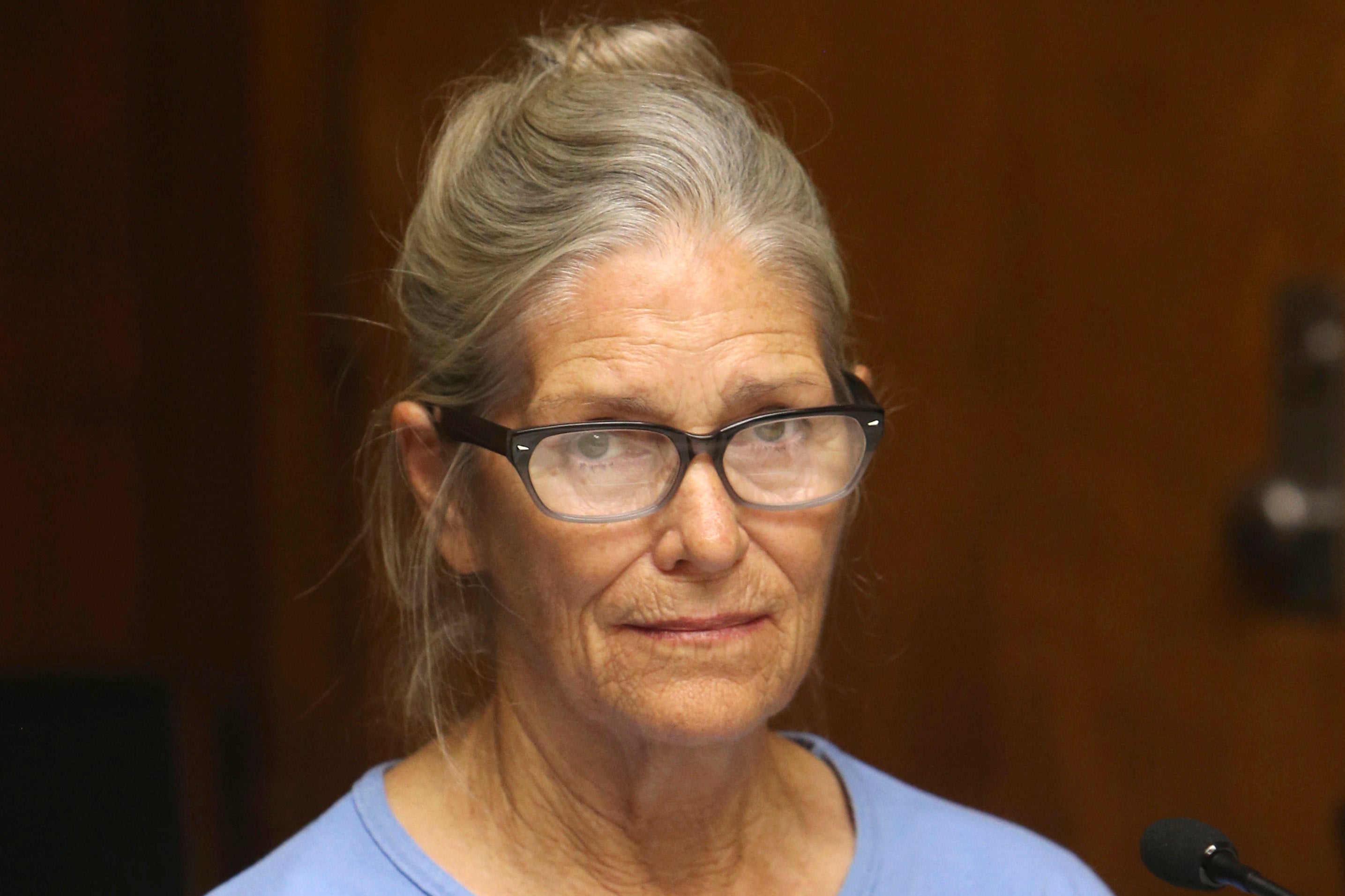 Leslie Van Houten attends a parole hearing at the California Institution for Women in 2017.