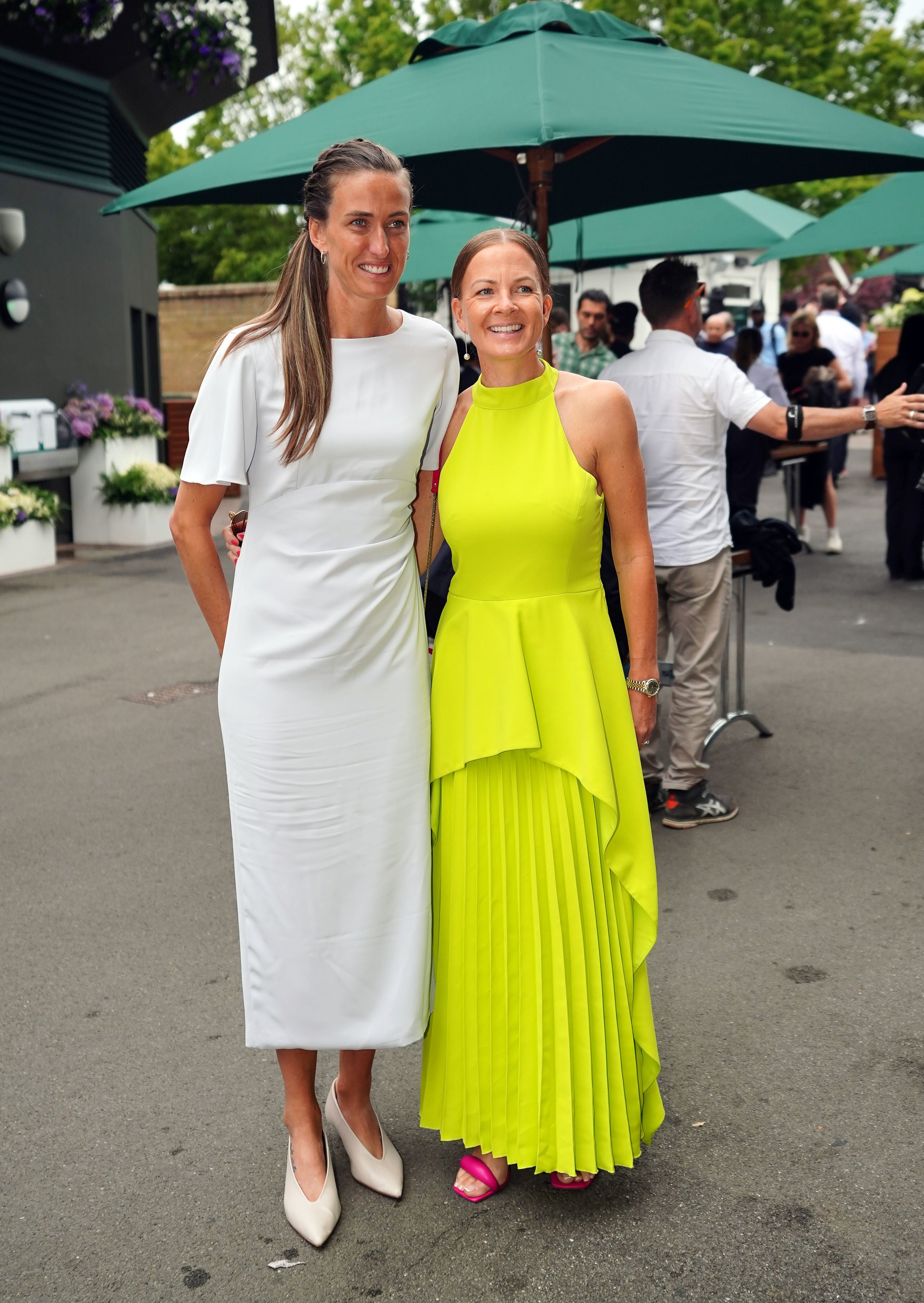 Jill Scott and Shelly Unitt arriving on day six of the 2023 Wimbledon Championships at the All England Lawn Tennis and Croquet Club in Wimbledon. Picture date: Saturday July 8, 2023
