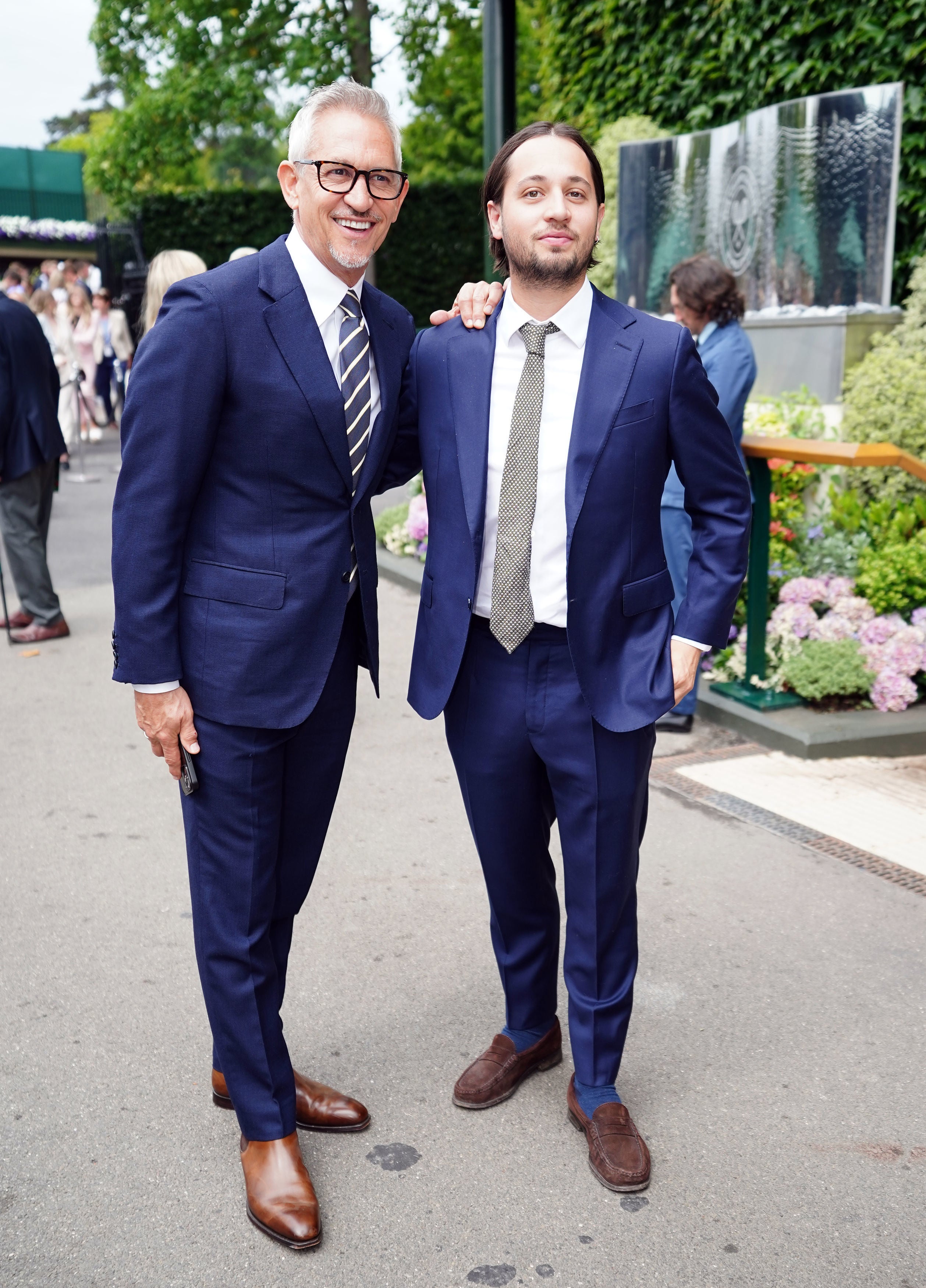 Gary Lineker and his son Tobias arriving on day six of the 2023 Wimbledon Championships at the All England Lawn Tennis and Croquet Club in Wimbledon