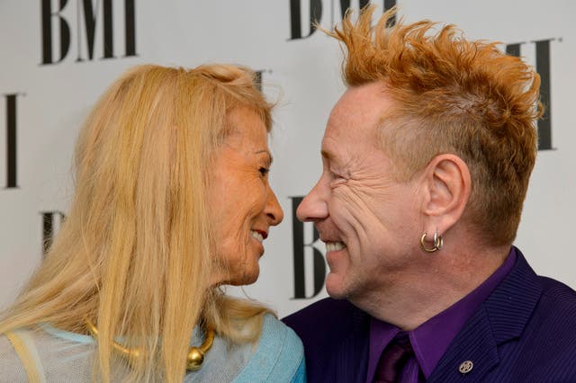 <p>Nora Forster and John Lydon attend the BMI Awards at The Dorchester in 2013</p>