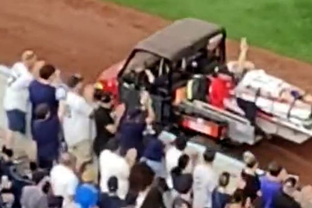 <p>Yankees cameraman stretchered off pitch after being hit in head by baseball</p>
