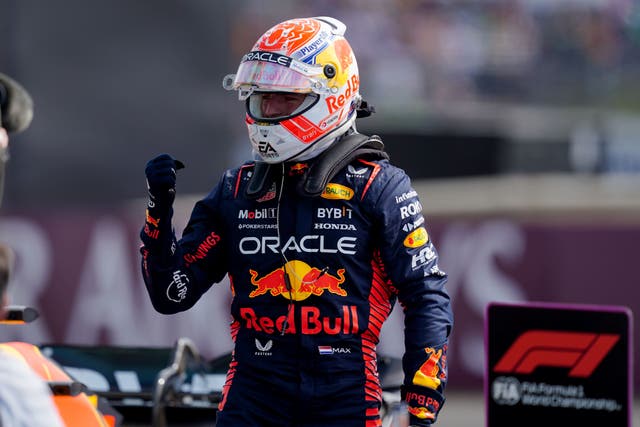 Red Bull’s Max Verstappen celebrates pole position (David Davies/PA).