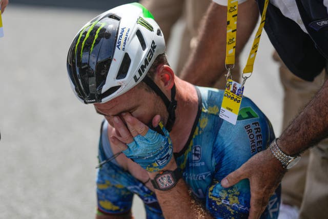 Mark Cavendish crashed out of what is set to be his final Tour de France on Saturday (Thibault Camus/AP)