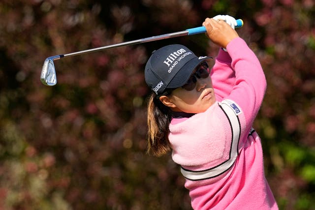 Nasa Hataoka, of Japan, hits from the 17th tee during the third round of the US Women’s Open (Darron Cummings/AP)