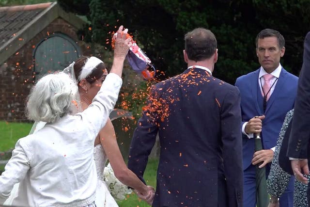 <p>Just Stop Oil protester throws confetti over George Osborne and new wife</p>