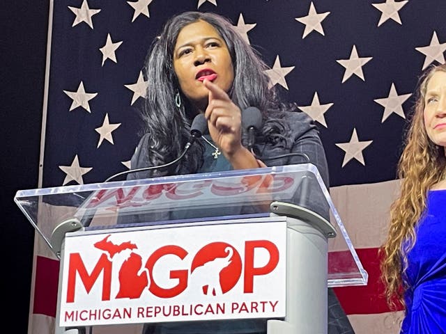 <p>Kristina Karamo, Michigan Republican Party’s chairwoman, is trying to unite a divided party</p>