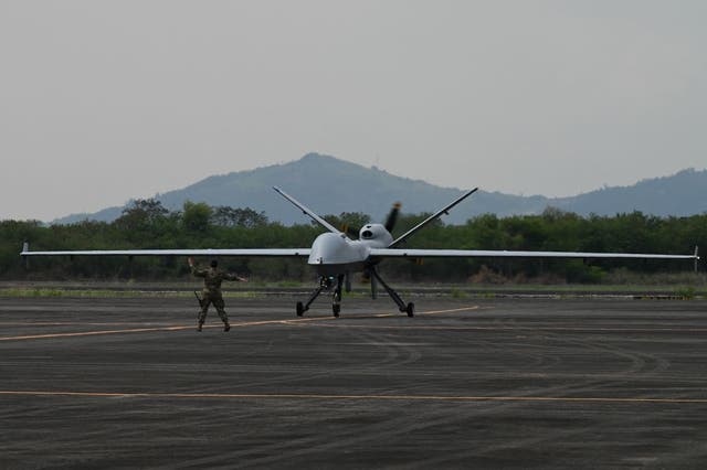 <p>A US Reaper drone lands in the Philippines</p>