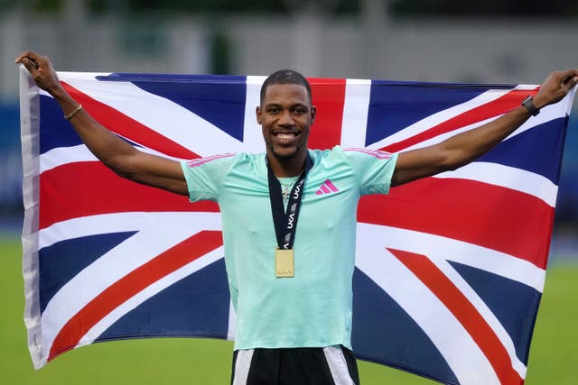 Zharnel Hughes completed the 100m and 200m double in Manchester (Martin Rickett/PA)