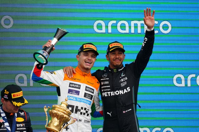 Lando Norris and Lewis Hamilton at the British Grand Prix (David Davies/PA)
