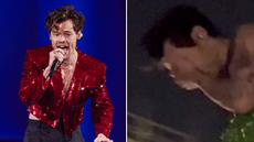 Moment Harry Styles hit in face by thrown object during Vienna show