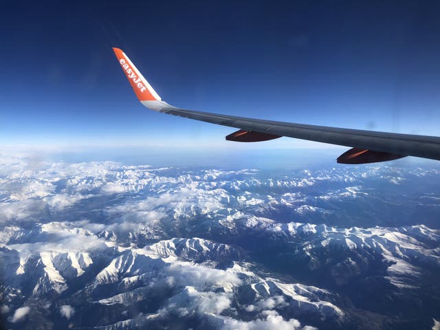 <p>Blue sky thinking? An easyJet Airbus A320 flying over the Alps</p>
