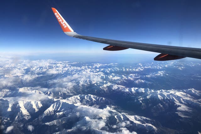 <p>Blue sky thinking? An easyJet Airbus A320 flying over the Alps</p>