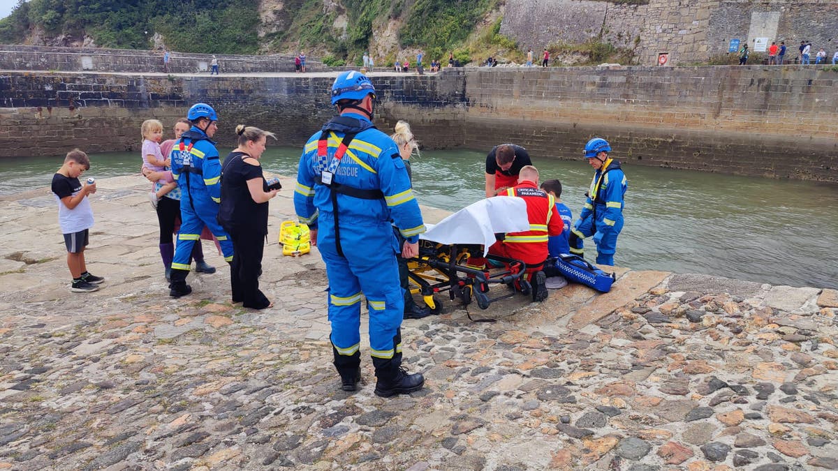 Tombstoner rushed to hospital after jumping off harbour at low tide