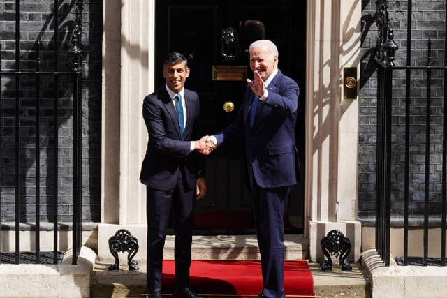 President Joe Biden hailed the ‘rock-solid’ US-UK relationship as he met Prime Minister Rishi Sunak at No 10 (James Manning/PA)