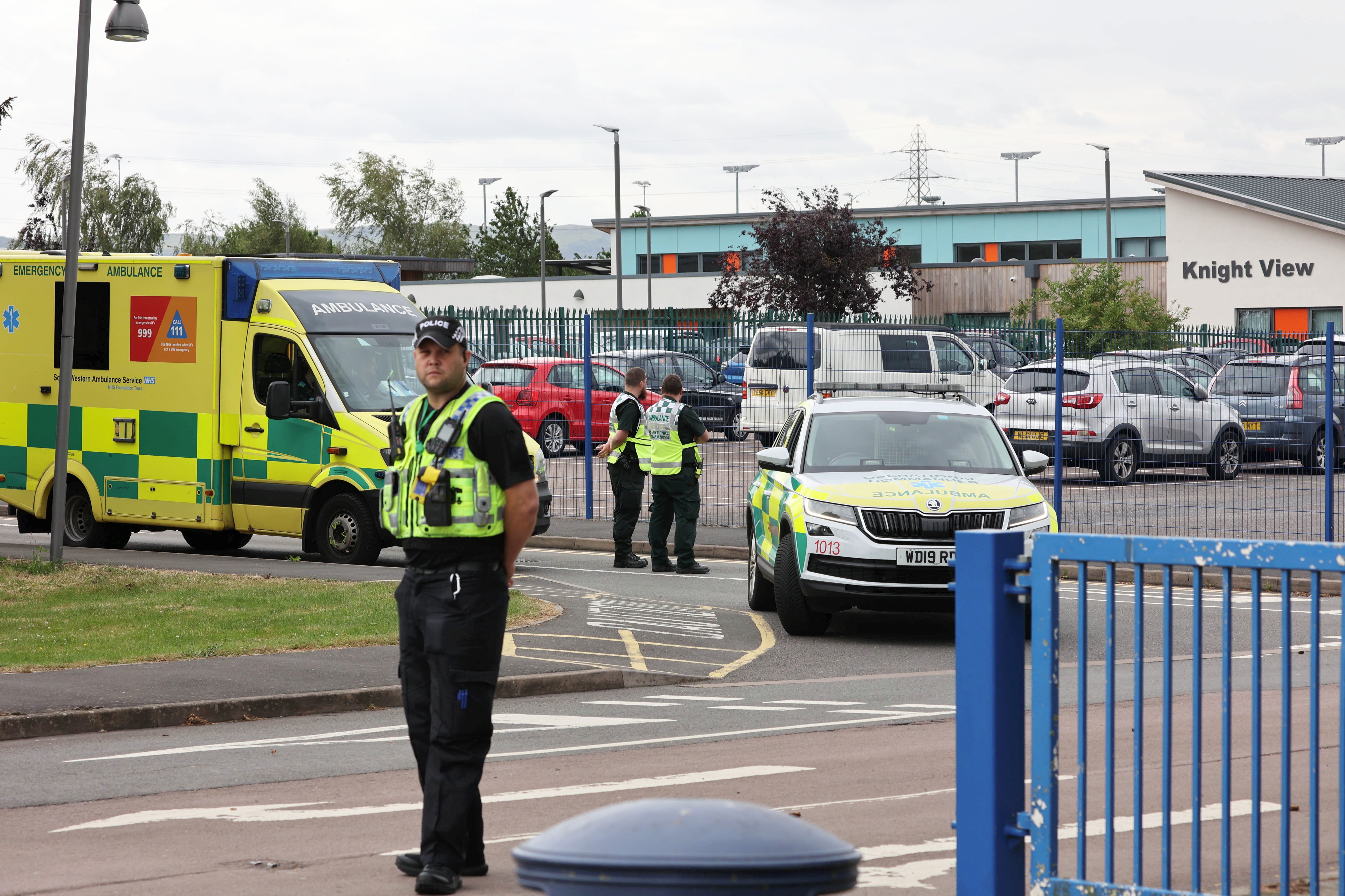 The scene at Tewkesbury School on Monday morning