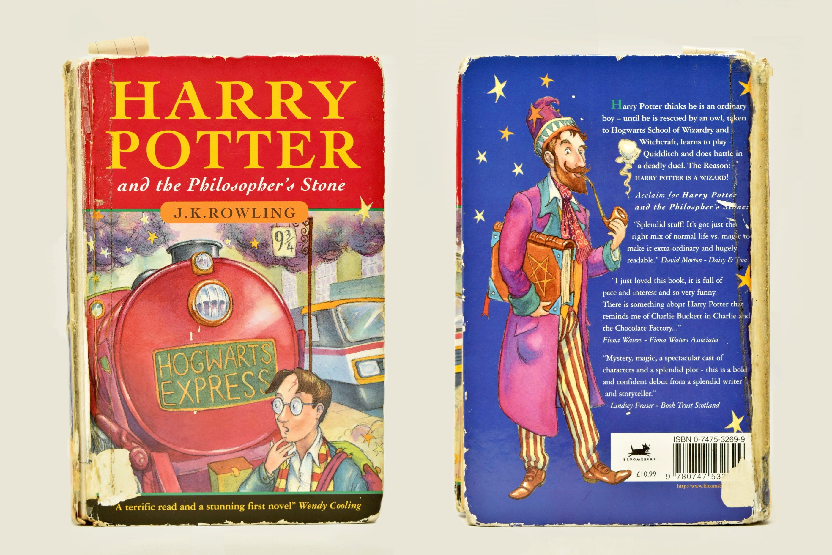 The rare first edition 1996 Bloomsbury publication of ‘Harry Potter and the Philosopher’s Stone', which was purchased from a library for pennies