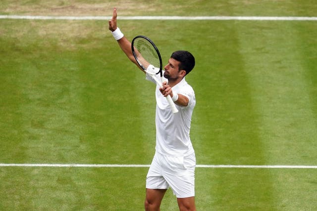 Novak Djokovic celebrates victory over Hubert Hurkacz (Victoria Jones/PA)
