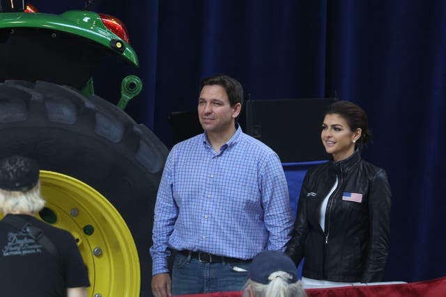 <p>Ron DeSantis and wife Casey attend Joni Ernst's Roast and Ride event on June 03, 2023</p>