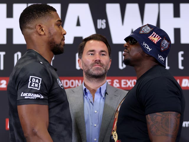 <p>Anthony Joshua (left) and Dillian Whyte will clash for a third time in August </p>