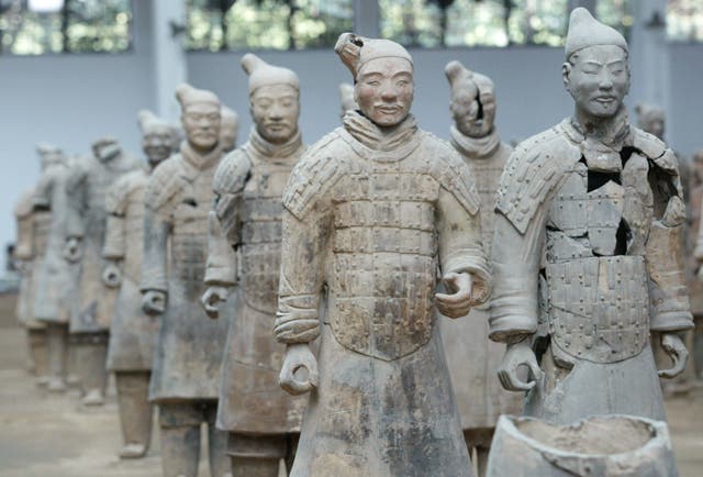 <p>The Terracotta army at the Qin Terracotta Warriors and Horses Museum in Xian of Shaanxi Province, northern China. </p>