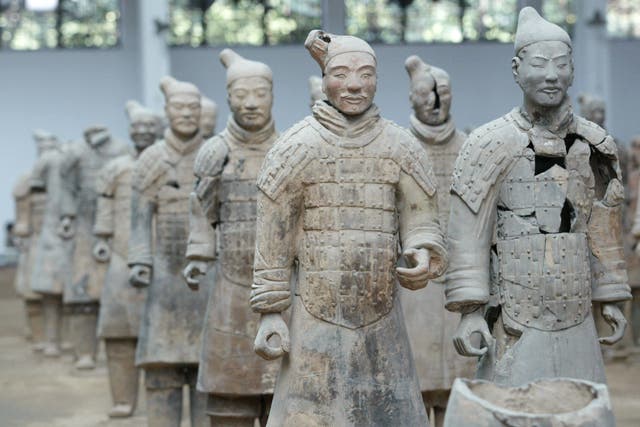 <p>The Terracotta army at the Qin Terracotta Warriors and Horses Museum in Xian of Shaanxi Province, northern China. </p>