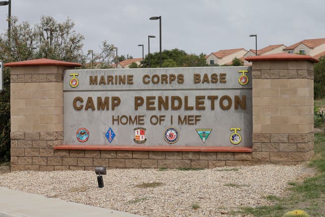 <p>The entrance to Camp Pendleton Marine Base near Oceanside, California </p>