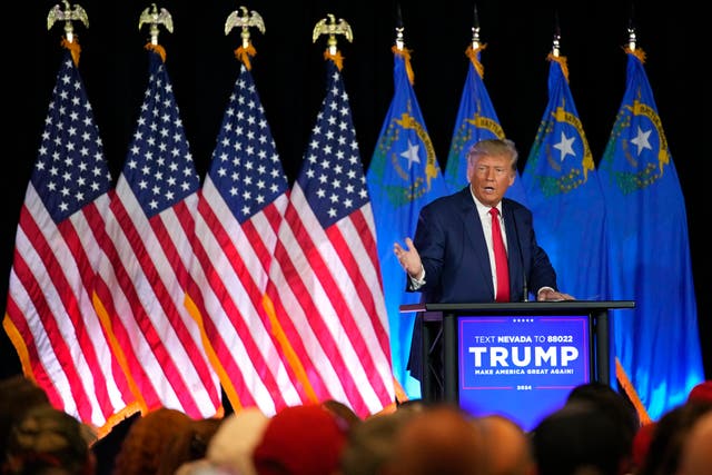 <p>Former President Donald Trump speaks at a campaign event, Saturday, July 8, 2023, in Las Vegas</p>