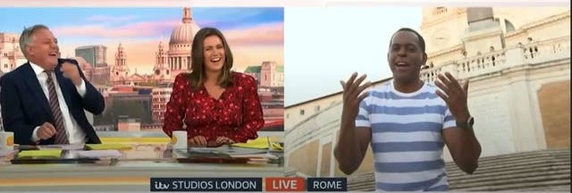 <p>Ed Balls asked Andi Peters if he has had a spray tan on Tuesday’s episode of Good Morning Britain, baffling him and viewers alike</p>