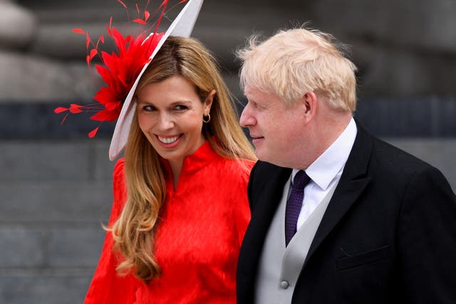 <p>Boris and Carrie Johnson have described the claims as ‘totally untrue’  </p>