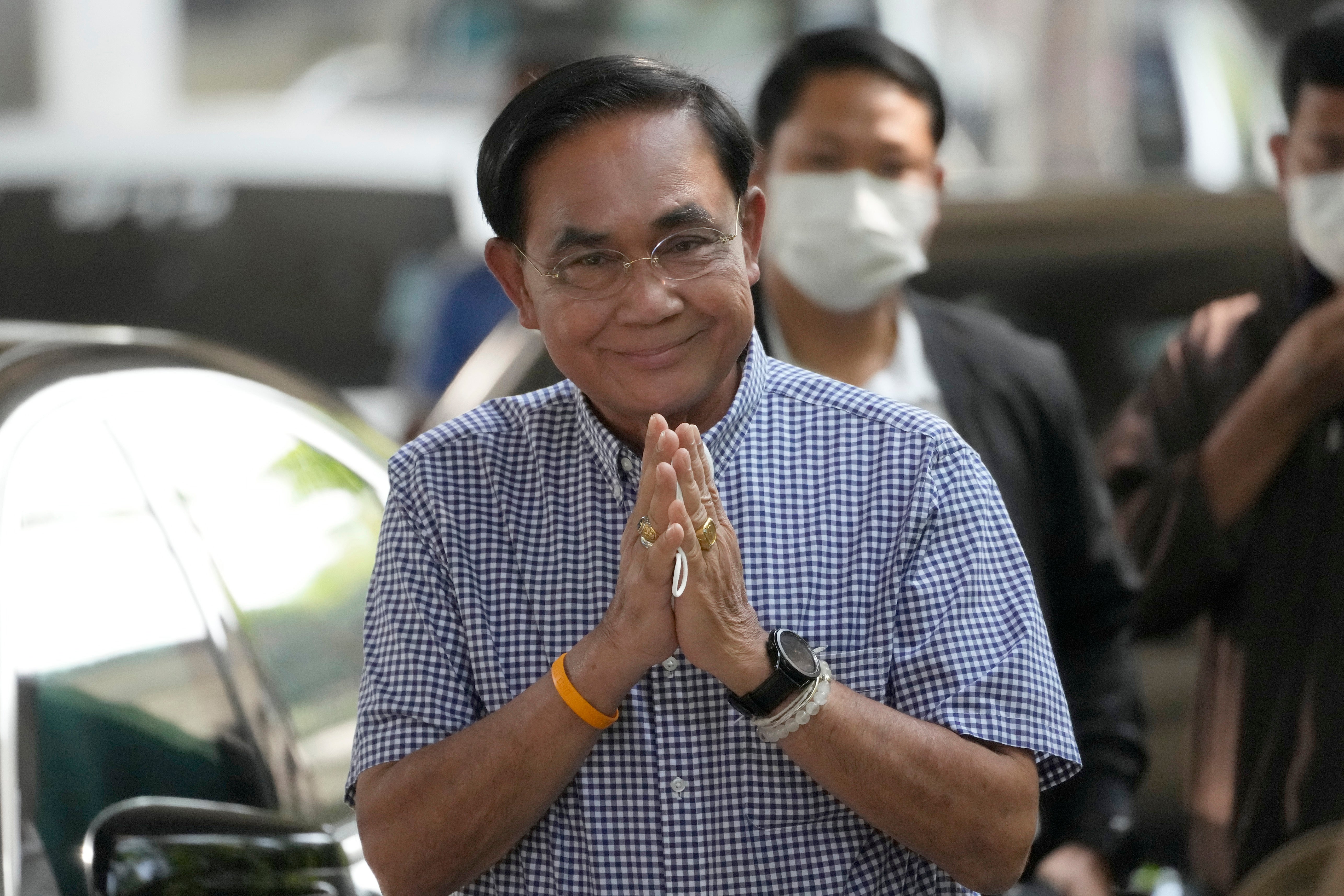 File. Thailand’s Prime Minister Prayuth Chan-ocha arrives to cast his vote during a general election at a polling station in Bangkok, Thailand, on 14 May 2023