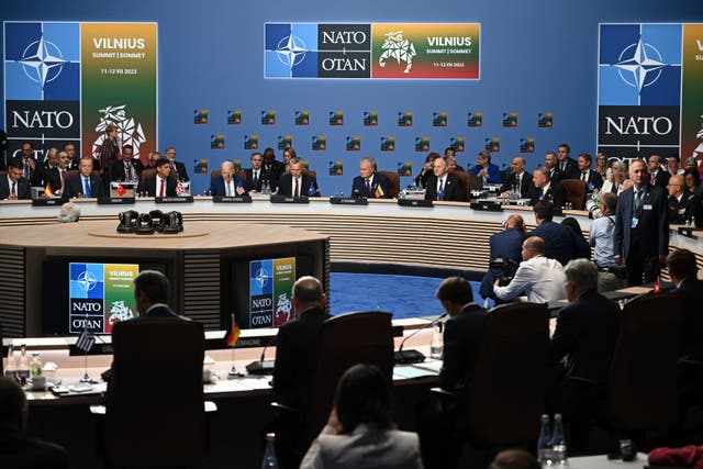 Prime Minister Rishi Sunak with other world leaders during the Nato summit in Vilnius (Paul Ellis/PA)