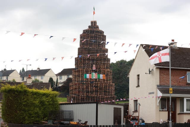 The Eastvale Avenue bonfire in Dungannon, on the Eleventh night to usher in the Twelfth commemorations (Liam McBurney/PA)