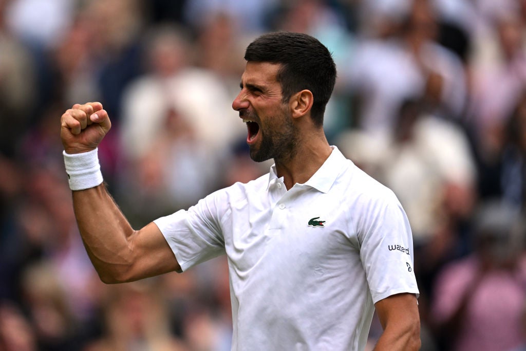 Novak Djokovic of Serbia celebrates victory against Andrey Rublev in the singles quarter-final on Tuesday