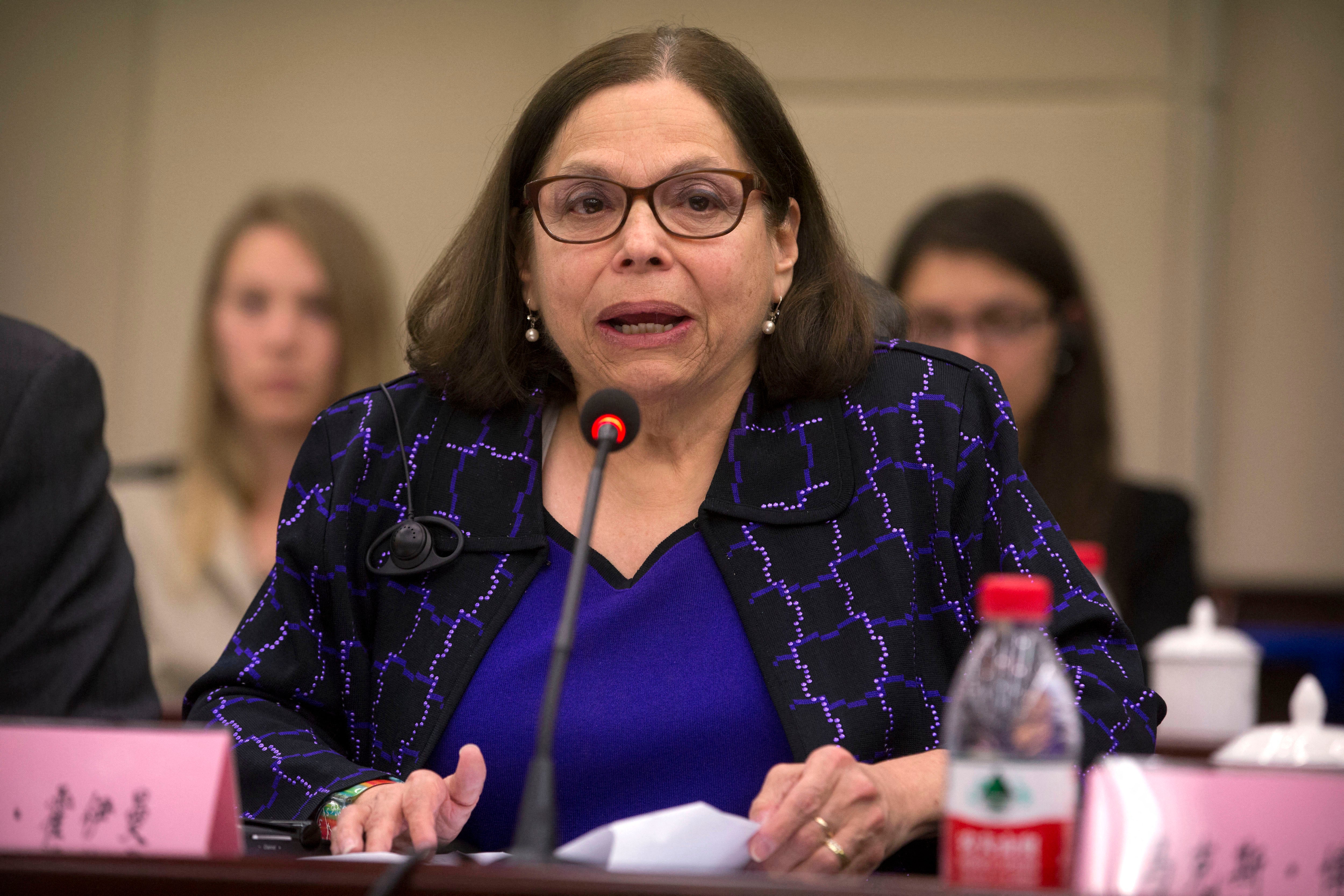 Judith Heumann, special advisor for international disability rights at the US Department of State, speaks at the opening session of the China-US Coordination Meeting on Disability in Beijing on April 12, 2016.