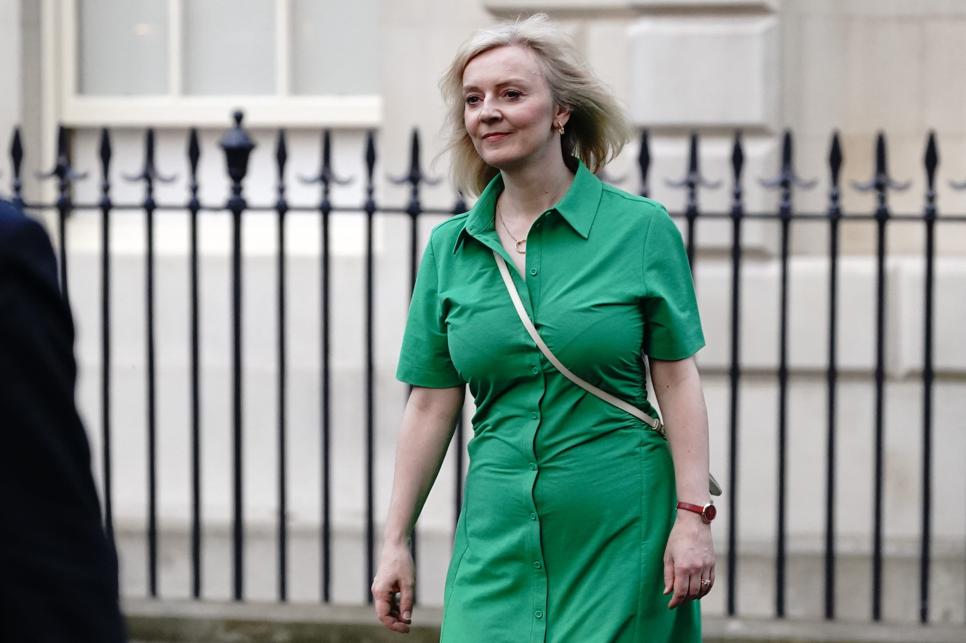 Former prime minister Liz Truss leaves the Rupert and Lachlan Murdoch annual party at Spencer House, St James’ Place in London. Picture date: Thursday June 22, 2023.