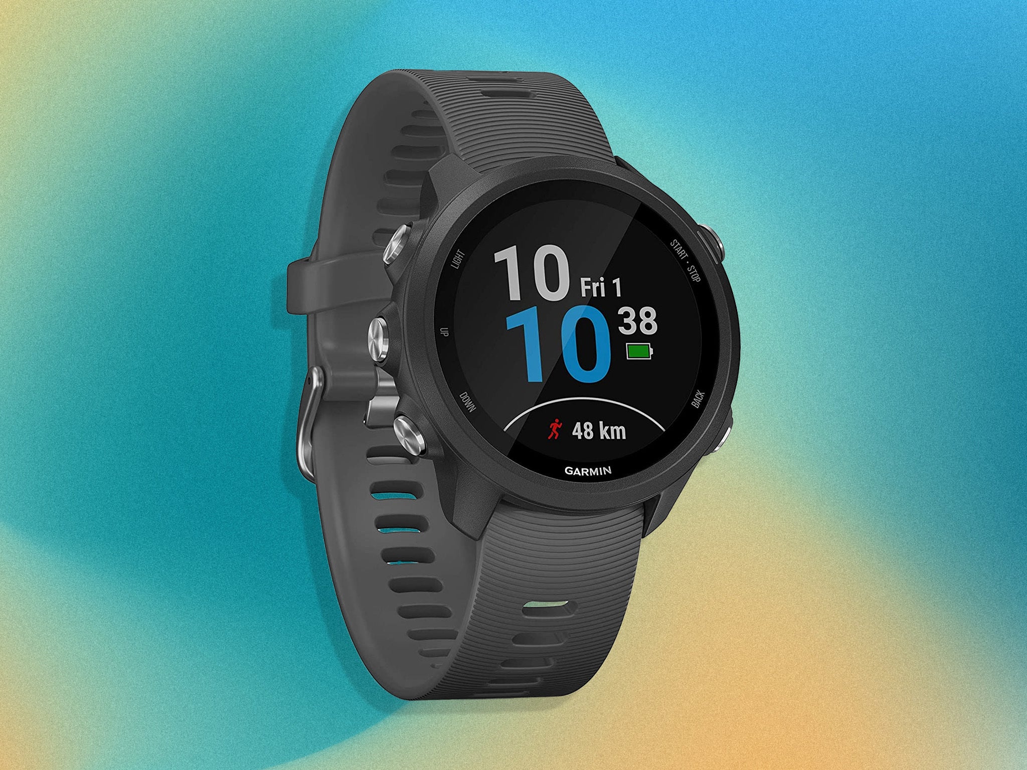 With built-in GPS, the watch measures pace and routes, while tracking your heart rate