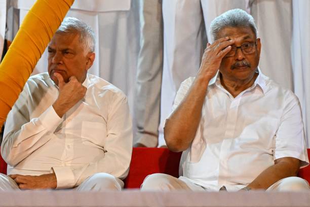 Ranil Wickremesinghe (left) with predecessor Gotabaya Rajapaksa earlier this year