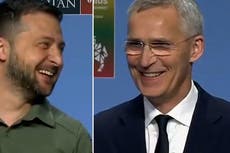 Zelensky jokingly encourages Stoltenberg to answer question about F15 fighter jets being given to Ukraine