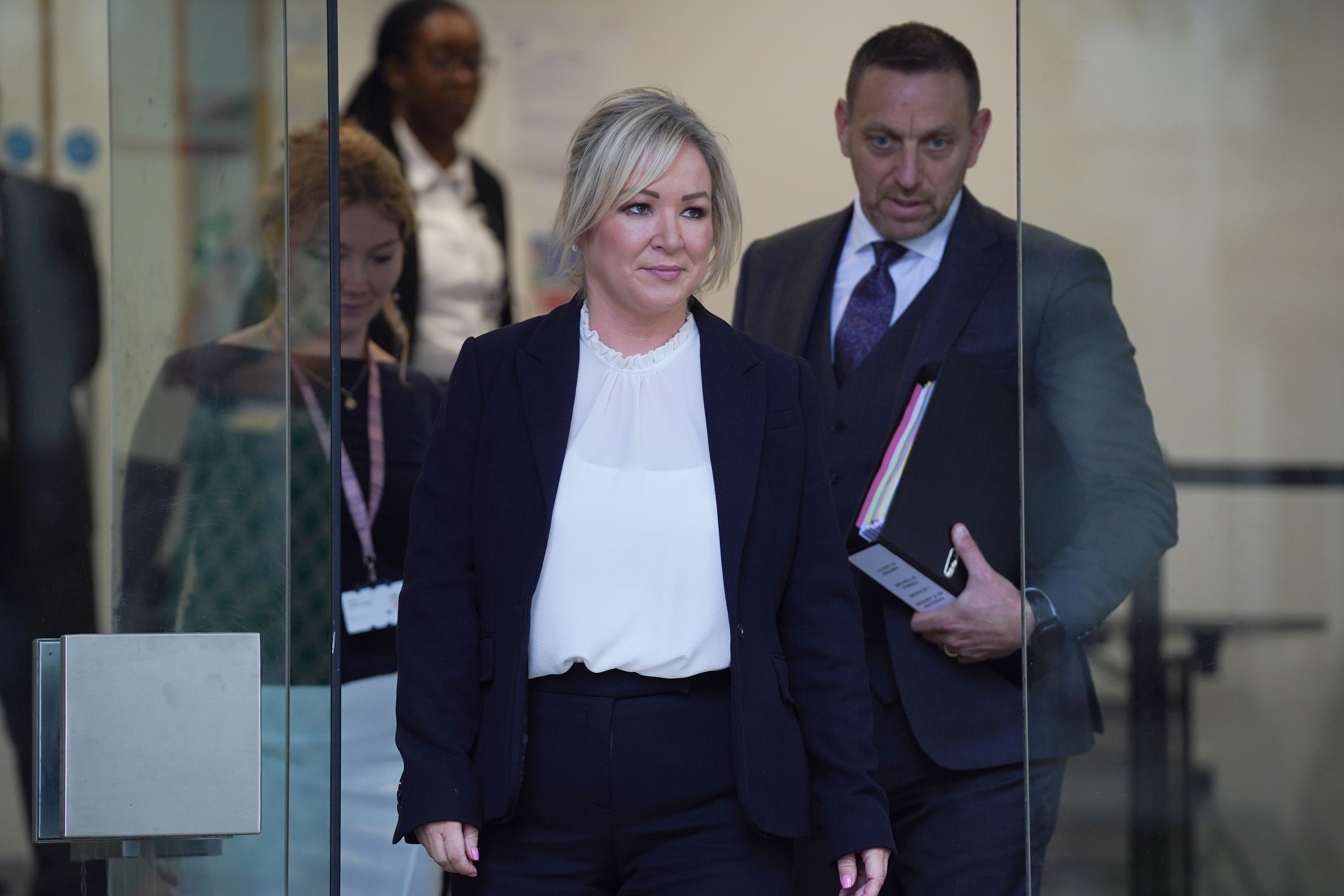 Michelle O’Neill, former deputy first minister of Northern Ireland, leaves after giving evidence to the UK Covid-19 Inquiry at Dorland House in London (Lucy North/PA)