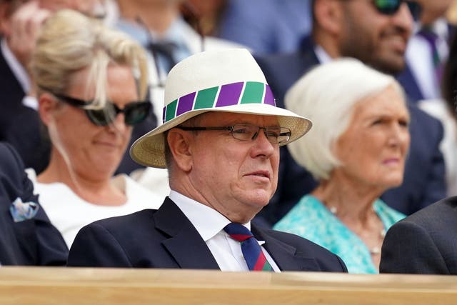 <p>Prince Albert II of Monaco in the royal box on day ten of the 2023 Wimbledon Championships at the All England Lawn Tennis and Croquet Club in Wimbledon</p>