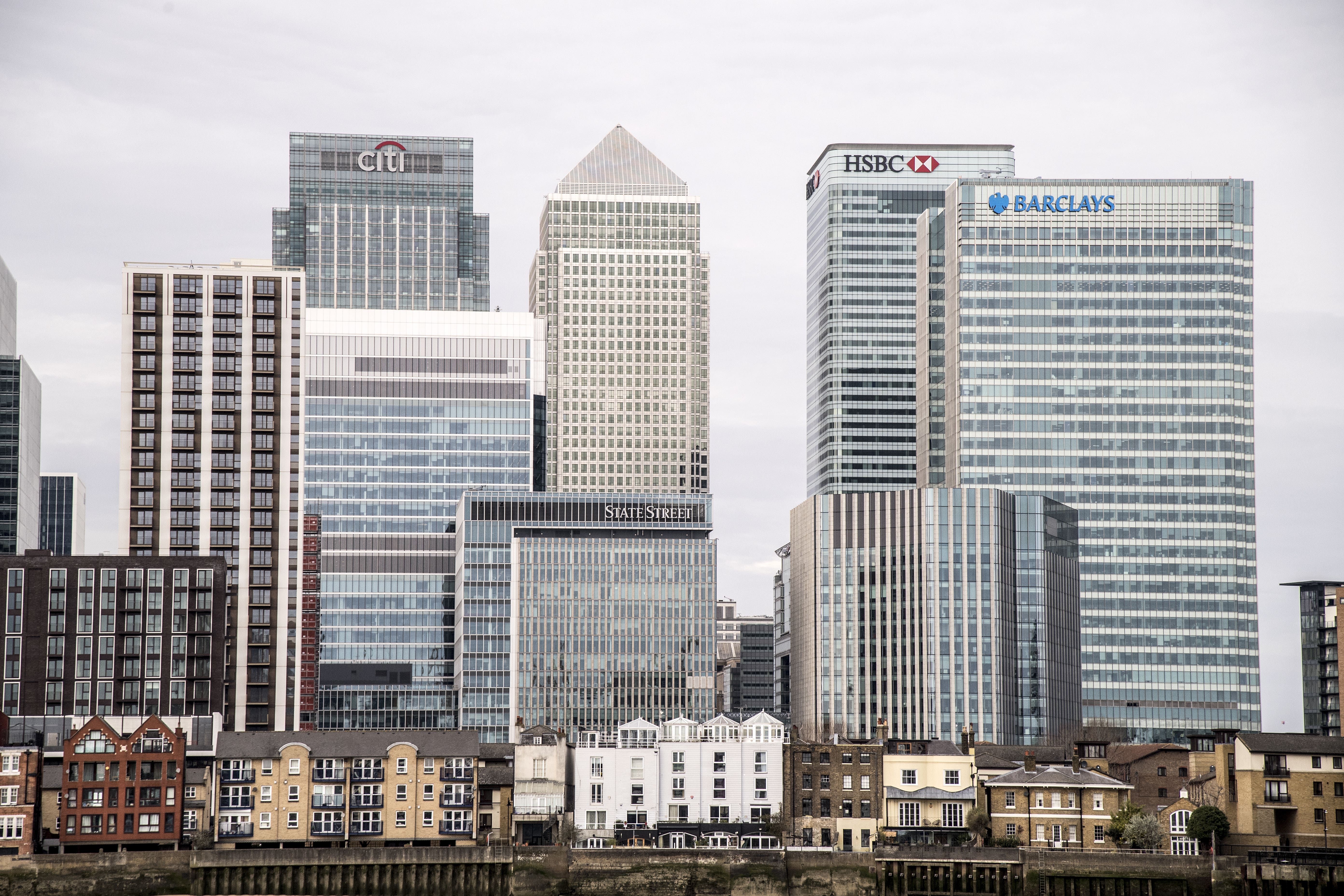 Situated on the banks. Canary Wharf in Winter. Economic London. City Bank uk. Bankers.