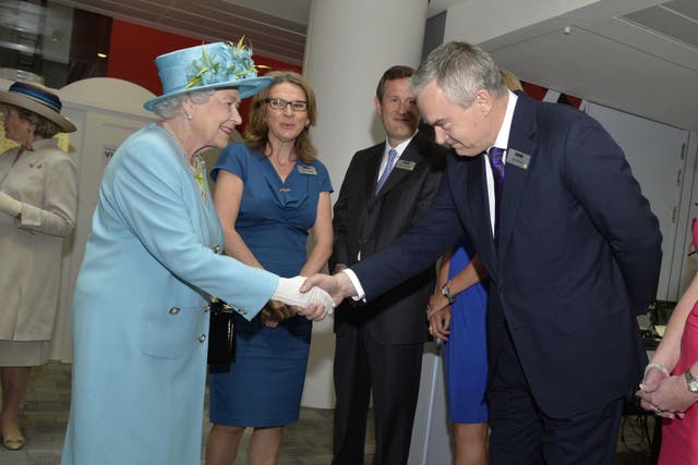 Huw Edwards meets Queen Elizabeth II during a visit to officially open the BBC’s Portland Place headquarters in central London (Arthur Edwards/The Sun/PA)