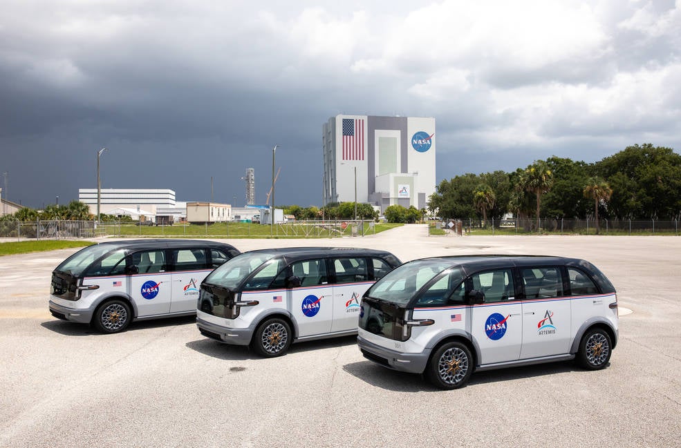 Three specially designed, fully electric, environmentally friendly crew transportation vehicles for Artemis missions arrived at Nasa’s Kennedy Space Center in Florida