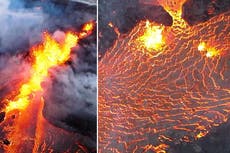 Iceland volcano: Stunning drone footage shows lava bursting through ground after eruption