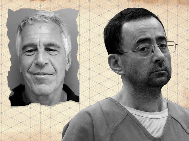 <p>Jeffrey Epstein (inset) sent Larry Nassar (right) a letter before he killed himself in jail </p>